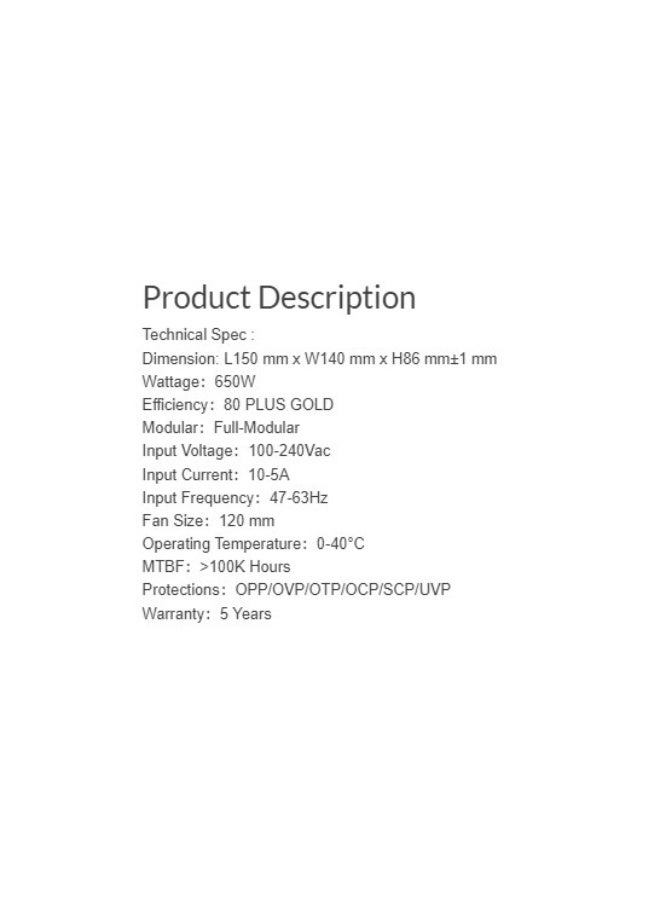 ثيرمالرايت مزود طاقة Thermalright 650W Gold ATX 3.0 – كفاءة عالية – ضمان 5 سنوات – أسود - Image 3